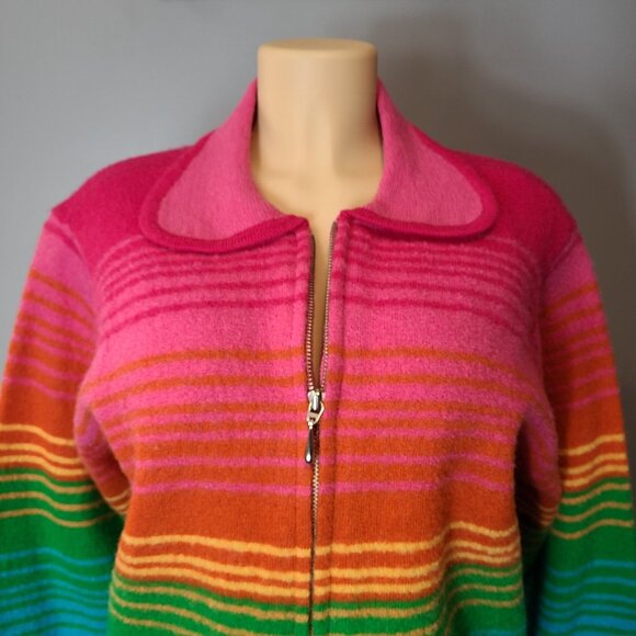 Vtg Talbots Cardigan Sweater Sz Medium Wool Preppy Colorful Stripe 90s Full Zip - Picture 10 of 10